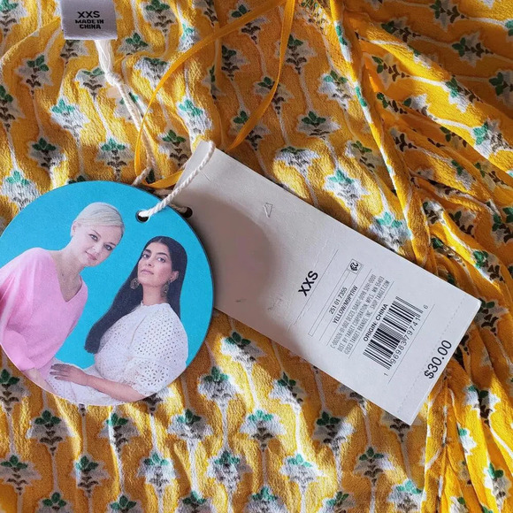 NWT Rhode Women's Dainty Lotus Print Wrap Top Yellow Turquoise Size XXS - Picture 6 of 15